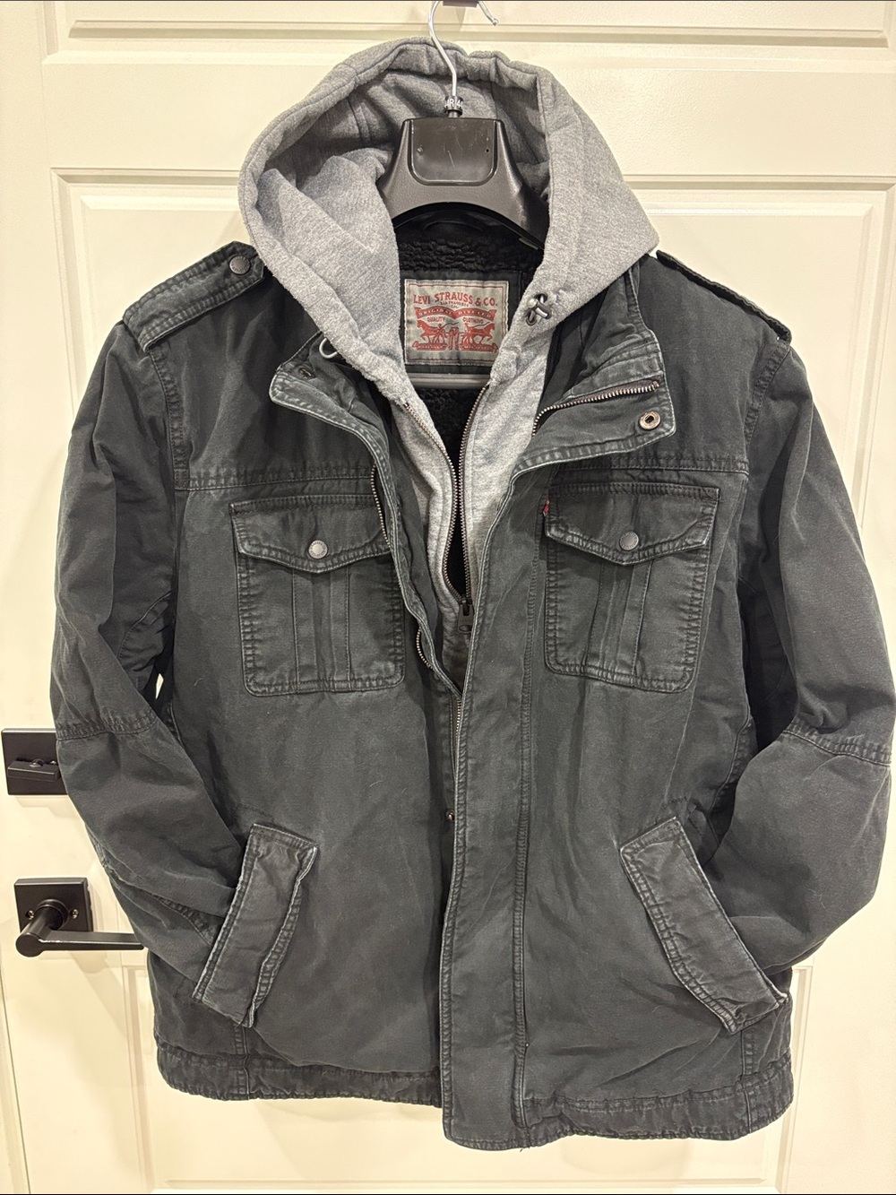 Levi's Black Military Field Jacket with Gray Hooded Liner